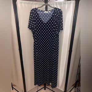Susan Graver Navy Maxi Dress with White Polka Dots